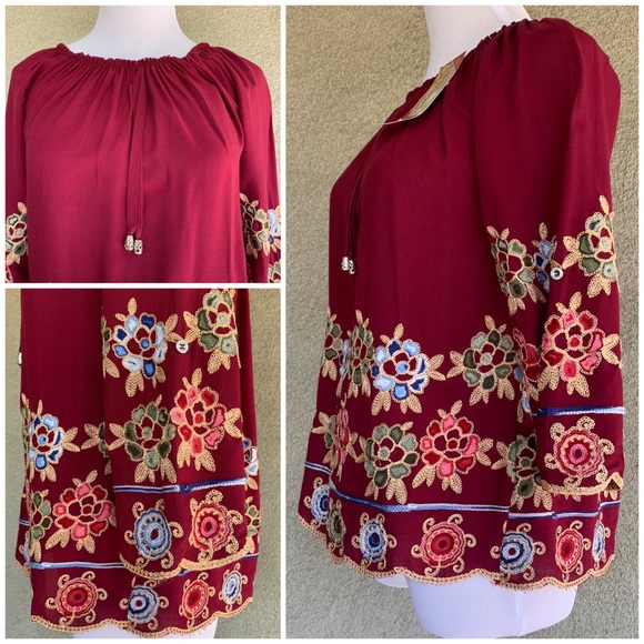 🔥5/$20🔥 “D’Evelyn” Burgundy Embroidered Blouse NWT S/M - Picture 2 of 8